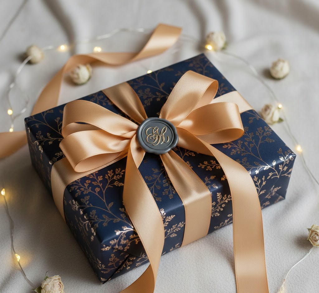 Elegant gift box with gold ribbon bow