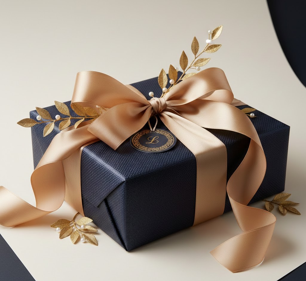 Custom wrapped present with silk ribbon
