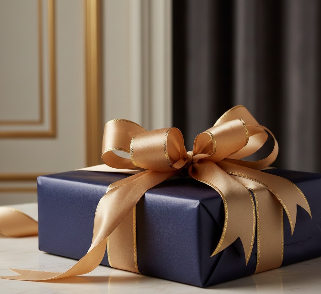 Elegant gift box with gold ribbon
