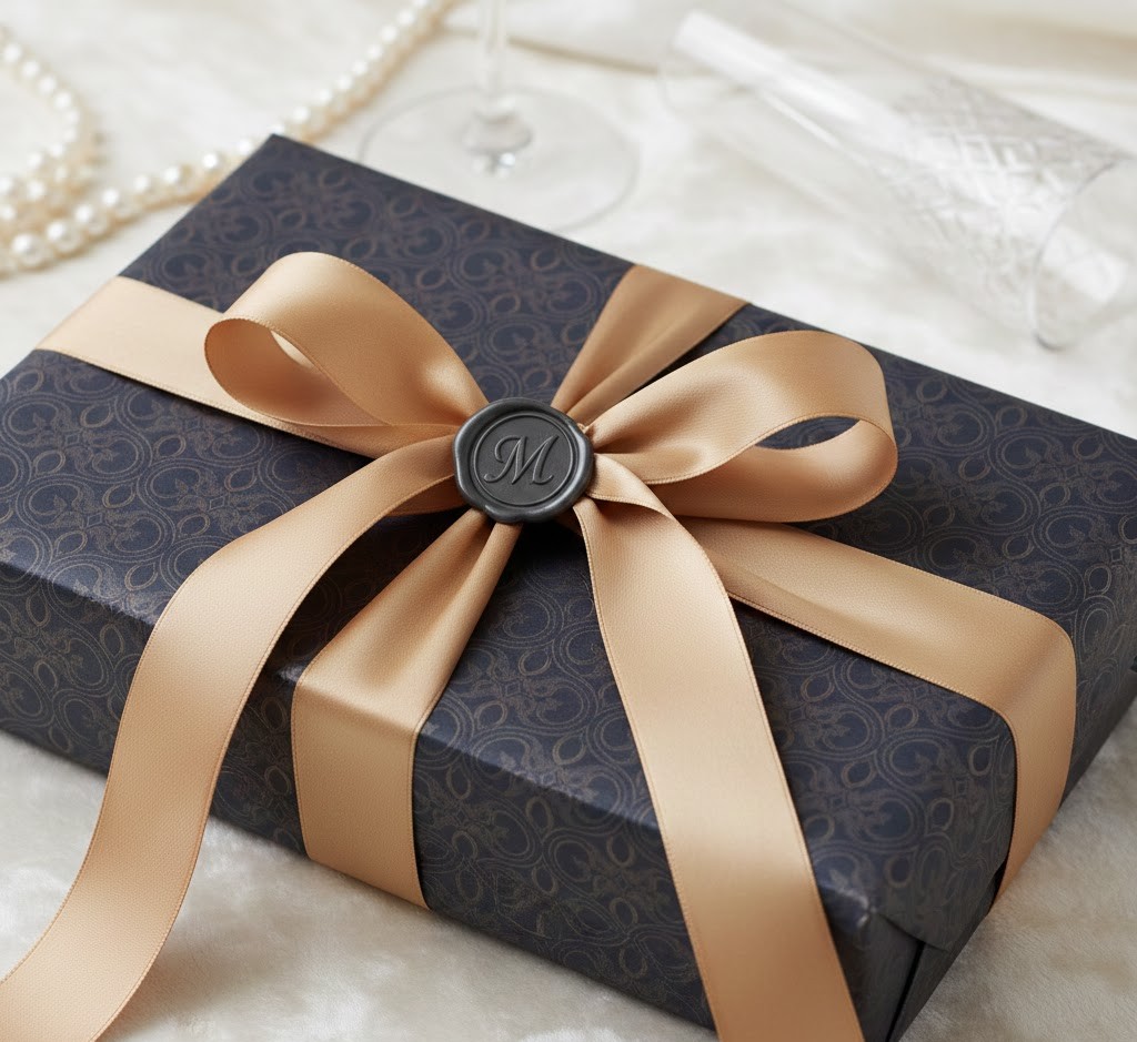 Custom wrapped present with silk bow